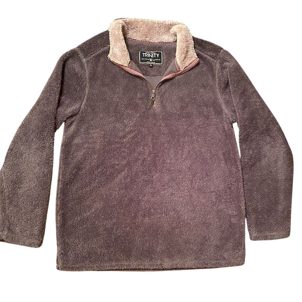 TRINITY Pullover Sherpa Fleece 1/4 Zip Soft Cuddly Long Sleeves Women Sz XL Grey